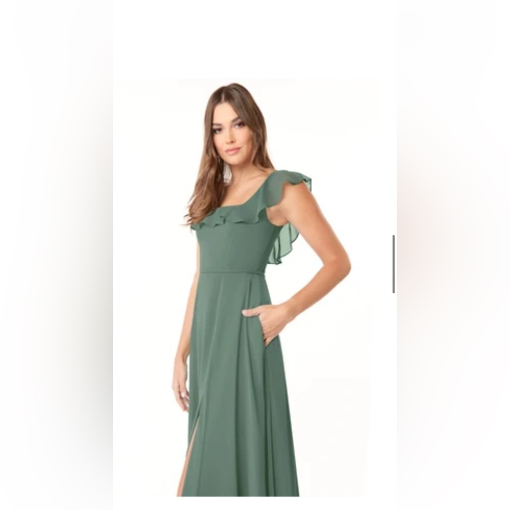 Azazie Green Maxi Dress with Ruffle Sleeves